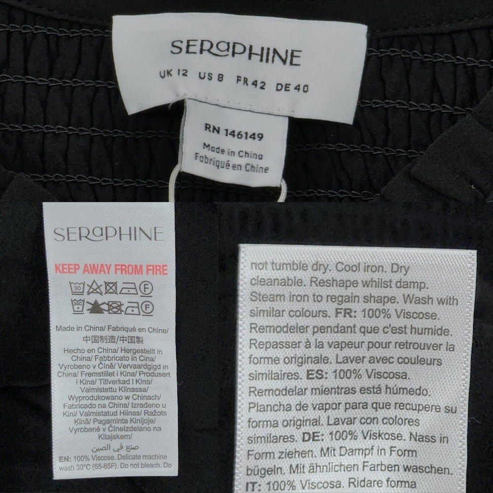 Seraphine Maternity Mini Dress 8 Raisa Black Shirred Angel Sleeve Luxe Smock NEW - Picture 4 of 13